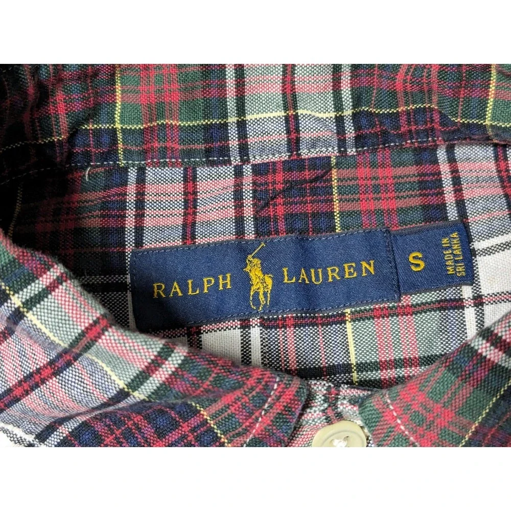 POLO RALPH LAUREN Men Small Red Blue Green Plaid Cotton Button-Up Shirt EUC‎